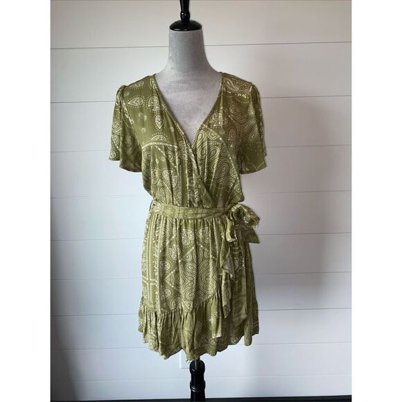 ZARA Paisley Print Mini Dress Green Women’s Size Medium - Picture 1 of 8